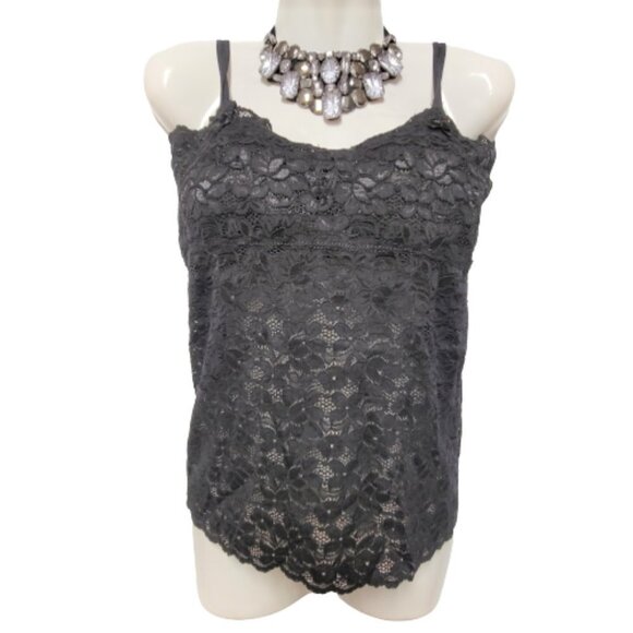 Black Lace Long Camisole Lace Tank Top Stretchy Long Camisole - Size L- NEW - Picture 1 of 15